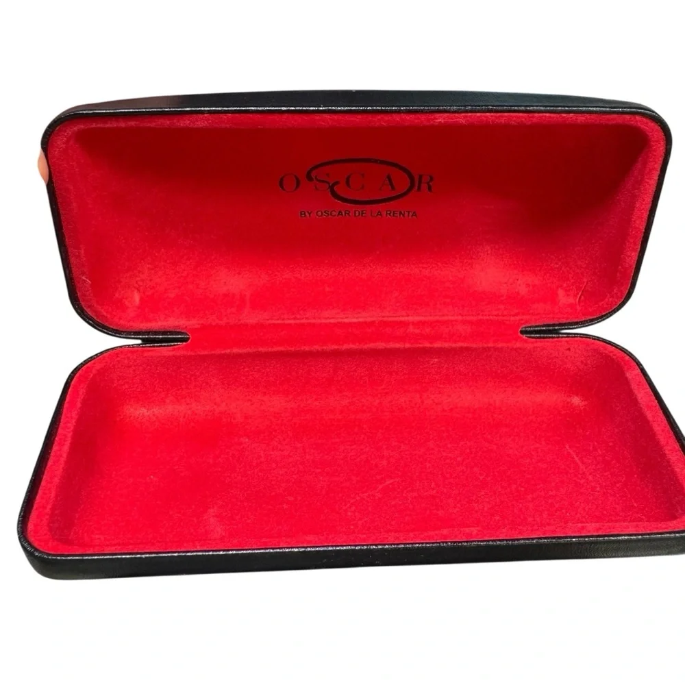 Oscar de la Renta Black Glasses Crystal accent Red Velvet Case Office Chic Goth